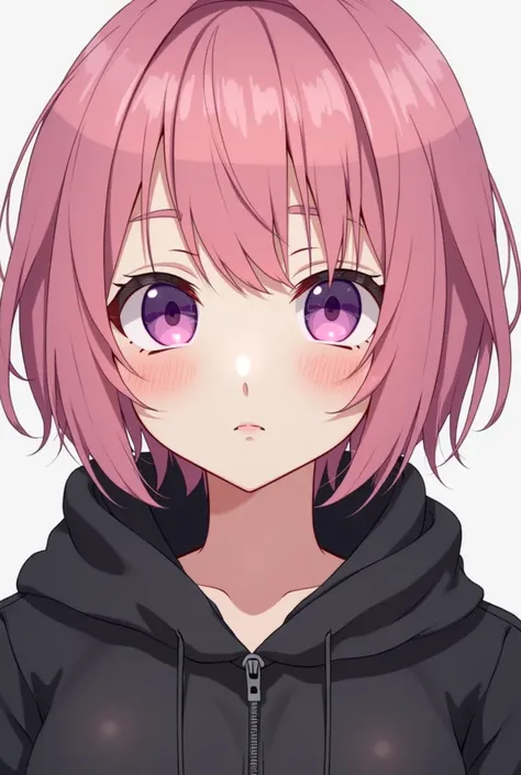 (Tomboy) anime girl with pink hair and purple eyes wearing a black jacket, an anime drawing by Yuumei, pixiv, realism, anime style 4 k, anime style portrait, anime style. 8k, cute girl with short pink hair, clean detailed anime style, anime styled, anime a...