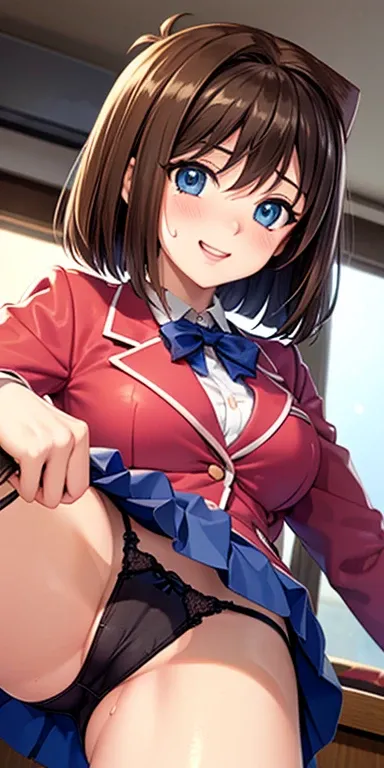    1 female, High Definition,dementia,      ultra-realistic      ,8K, aamazaki, ( capillary antenna  :1.2), blue eyes, blue,    pink jacket, blazer,  Long Sleeve Leather, blue skirt ,    Skinny skirt   ,    miniskirt,   pleated skirt   ,European,sexy,  Clo...