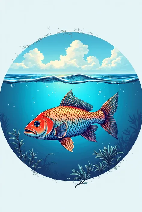 I want a logo of a fish farm with the image of tilapia fish with a blue ocean background 