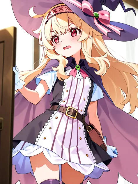 1girl, Nobeta \(Little Witch Nobeta\), anime screencap, masterpiece, best quality, solo, A young woman wearing a fair complexion and wearing a light purple button-up shirt with short sleeves and a navy blue pleated skirt. She accessorizes with a black watc...