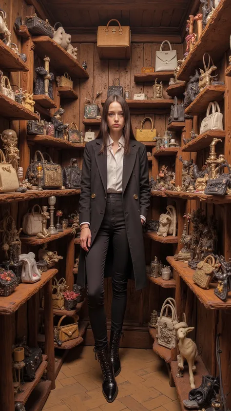  fisheye、A Russian woman is standing in a showcase with lots of luxury goods, a digital rendering by Wayne England,  CG Societyでトレンド入り ,       maximalism   , In Paris, Backdrop, Fashion Posters,  It's a mixture of   , Curated Collections, Louis Vuitton Off...