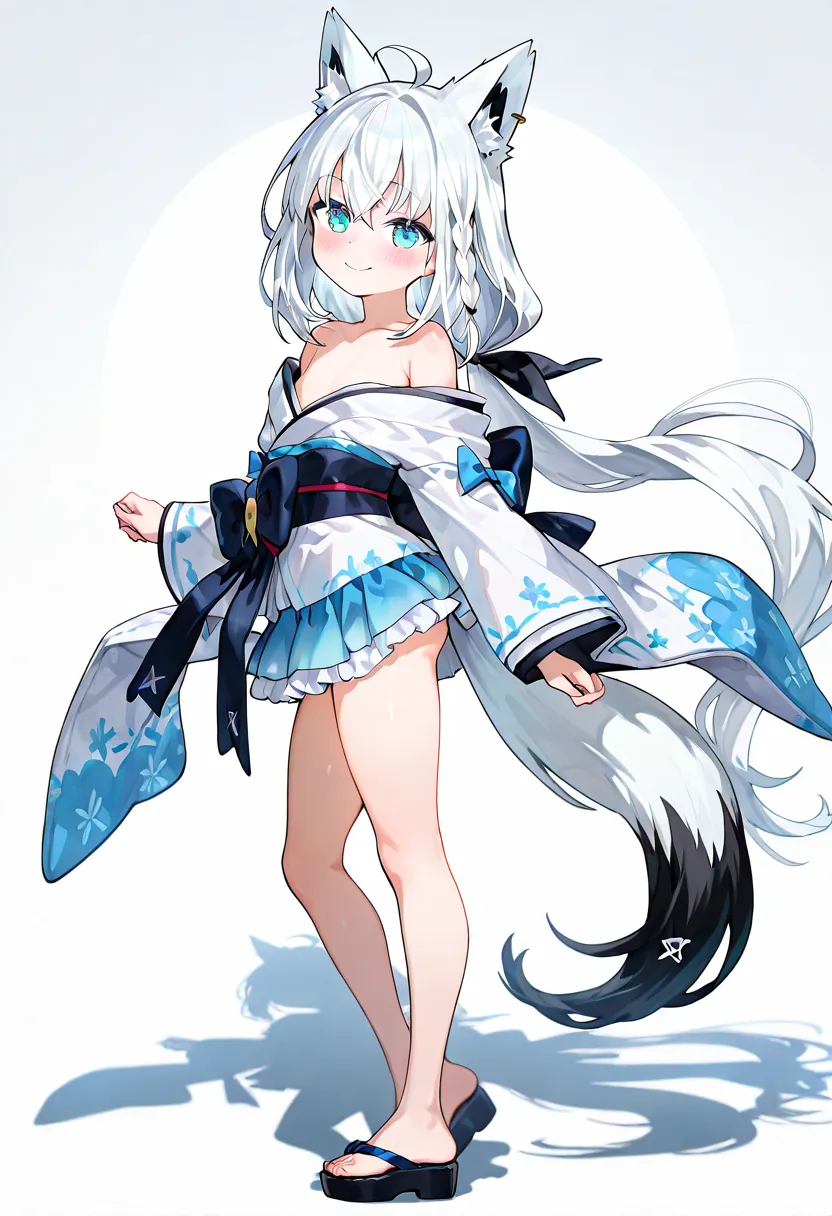 ( extremely detailed CG Unity 8K Wallpaper, Masterpiece, best quality , Super Fine), (Optimal lighting, best shadow , Extremely Exquisite Beauty ), (white background), (full body), 1 girl, alone, vtuber style, cool girl,(loli:1.1), Shirakami Fubuki , fox e...