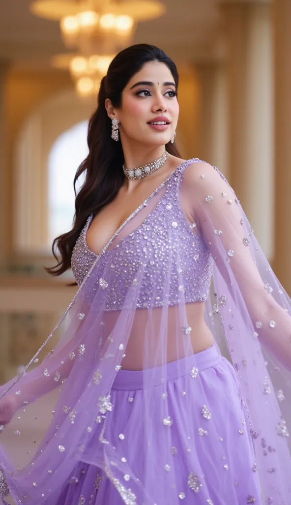 A captivating Indian woman in a lavender lehenga