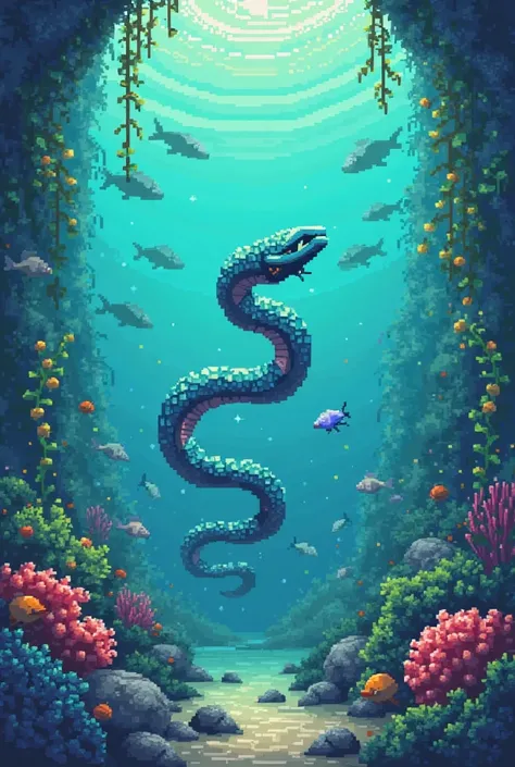 8bit underwater snake animal