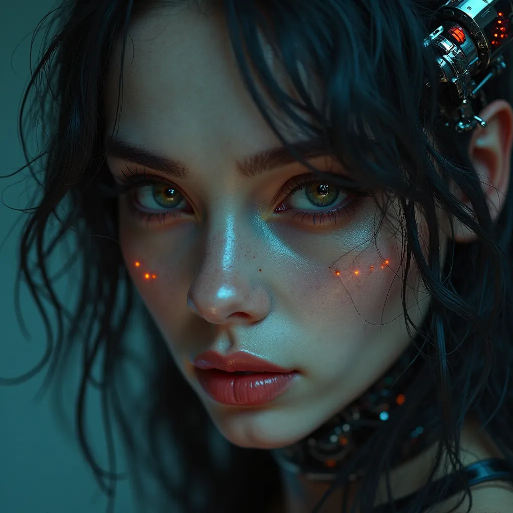 portrait of cyber mythical female succubus, close-up