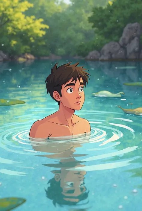 An animated picture of a  teaching himself to swim