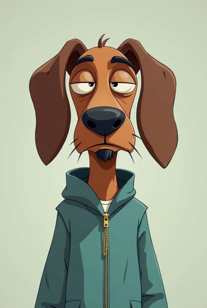 Using skeptical snoop meme, create a meme of snoop having a very skeptical expression. Now make snoop look like a 2d animated dog, the dog should have a jumpsuit. Show side view