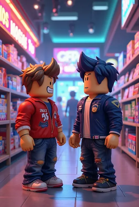 Two ROBLOX characters inside a game store 