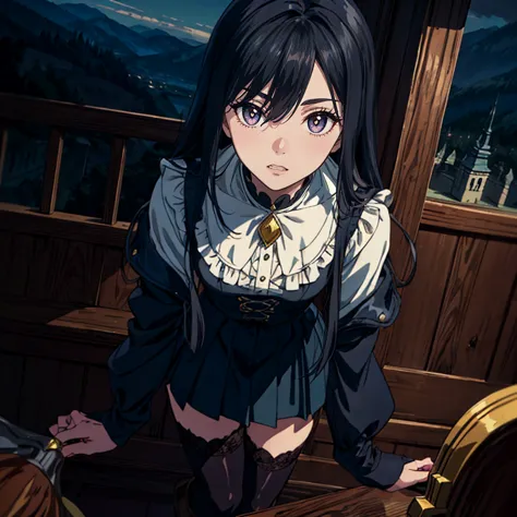 masterpiece。best quality。(a dark, gothic, and classical anime style CG:1.2)。super high definition。8k wallpaper。detailed。attention to beautiful details。Hues and overall tones are dark and cool。dynamic composition。dynamic angle。shallow depth of field。The lay...