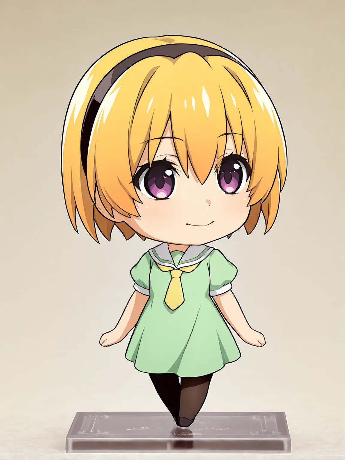 score_9, score_8_ up , score_7_up BREAK source_anime, best quality , Masterpiece, No posts ,1Girl,((chibi)),nendoroid, 
full body
BREAK
satokoIllustrious, short hair, bangs, blonde hair, hair between eyes, purple eyes, black hairband,
dress, short sleeves,...