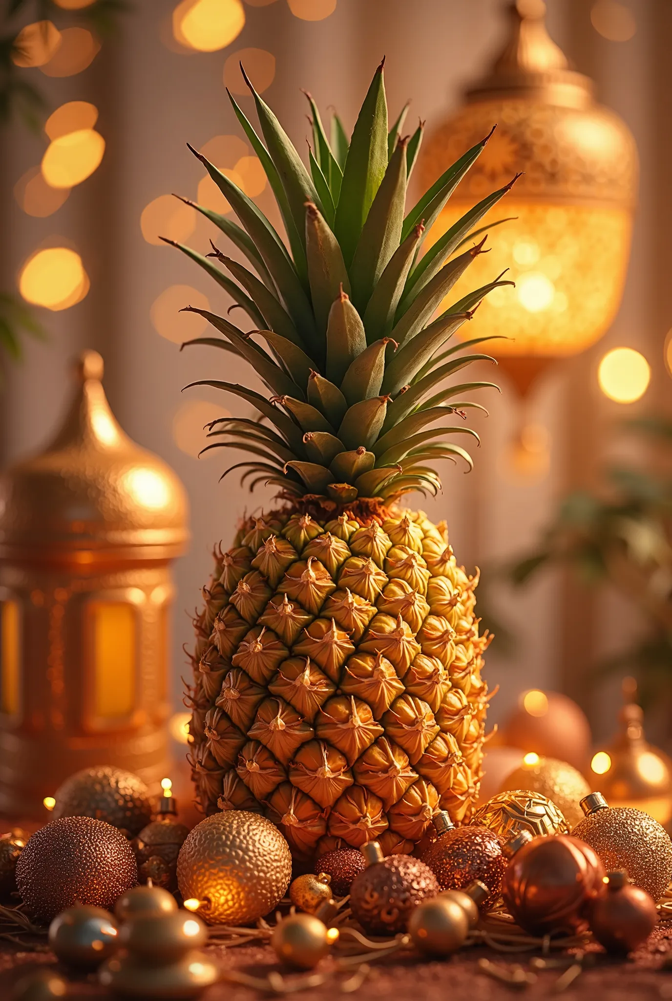 A picture of pineapple with Ramadan decorations