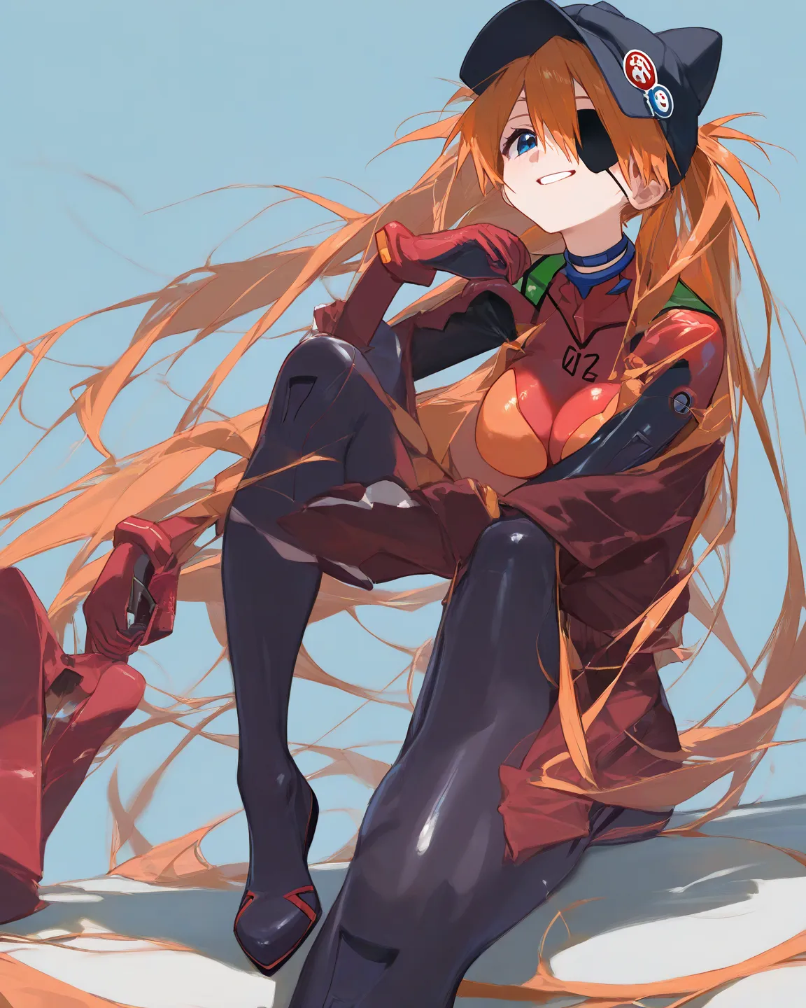  top quality,     masterpiece,      cute poster   、    8k Wallpaper、   、  high detail、 is amazing、   Best Rewards、absurd,      latest,                 Neon Genesis Evangelion、  woman 1 person、   Alone、Su Long Aska Langley、orange hair、      blue eyes、     e...