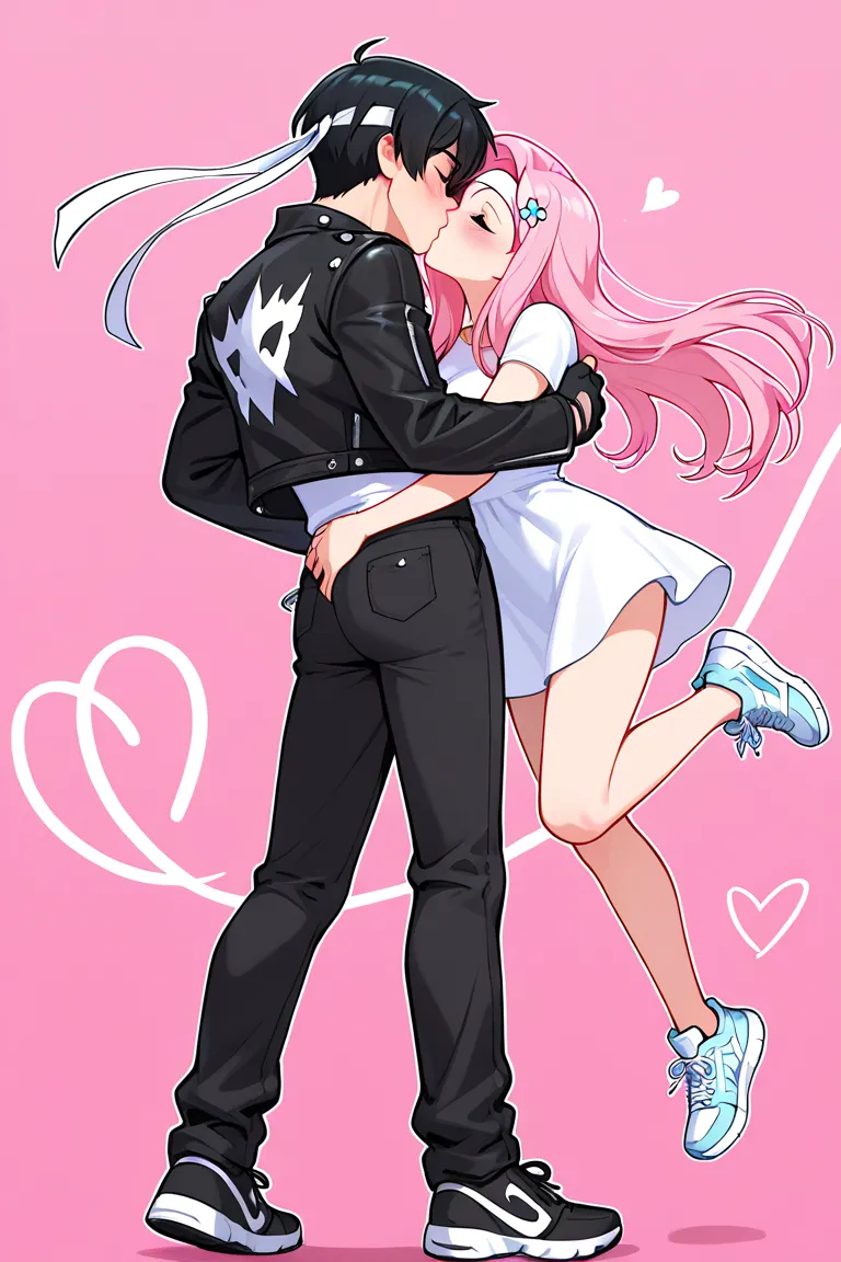 OrochiKyo, (black) jacket, fingerless gloves, (white) t-shirt, (white) headband, (black) pants, sneakers, kyo kusanagi kiss.                          and mlpfluttershy, hair ornament, dress, kiss