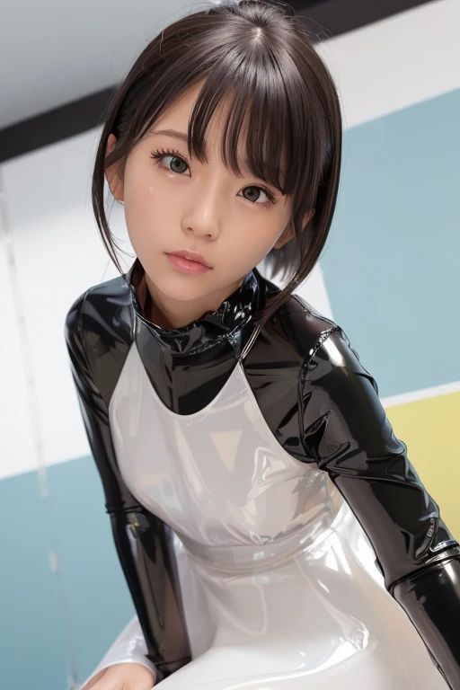  idol 、Age: 、TOP QUALITY、masterpiece、Ultra High Definition、Original photo、(Photorealistic:1.4)、 1 girl、very cute、  adorable by design、  shiny dress ,  sexy,( face without makeup:1.3)、 (Super reflective latex  polarized paint dress :1.7)、 very attractive  、...