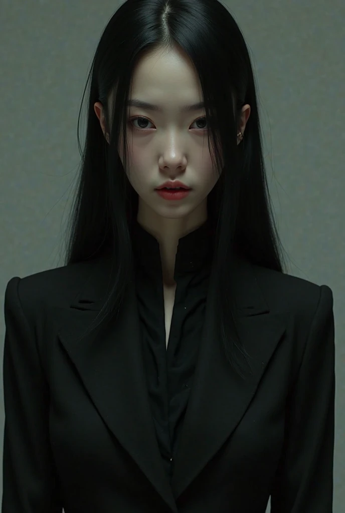 Japanese beauty black hair long straight black suit　brainwashed