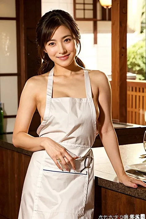 { small tits:1.2｝、{Zuo々Nozomi:1.5}、Japanese actress、Age 35、 dining、naked、apron、Zuo々Nozomiのような顔