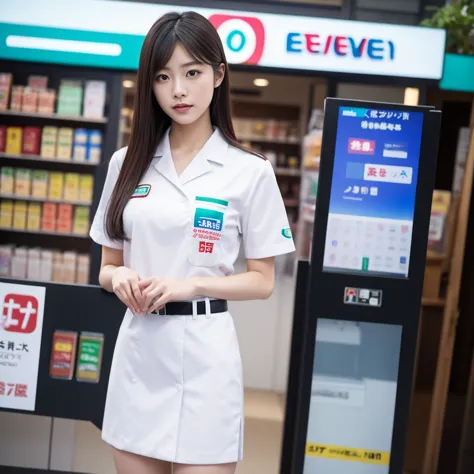 masterpiece,best quality,4k,front view,body full frame,naked Femele beautiful Japanese 20Years-old 2woman's,1 women japan conveniencestore shop uniform seven eleven uniform,1 women japan conveniencestore shop Lawson  uniform,2womens,