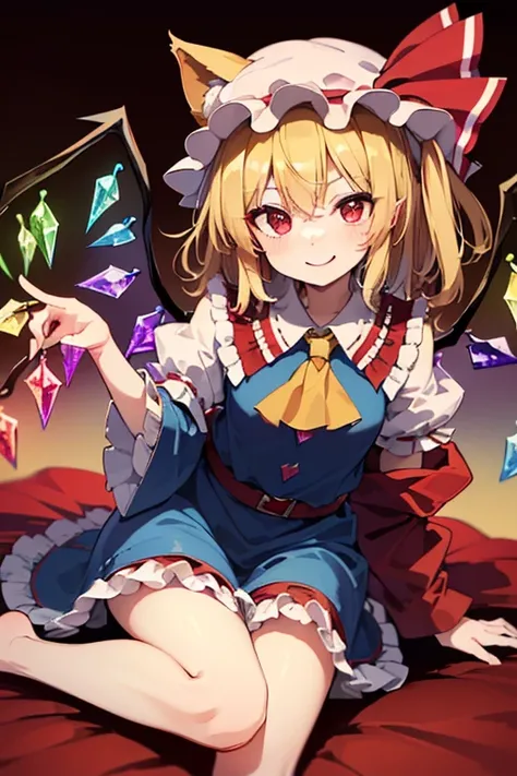 ((((Flemish Scarlet from Touhou Project))))、((((flandre scarlet))))、(((pastel blue coat color)))、((cute cat ears))(( red eyes))、Smile、(((pastel burgundy maid clothes with frills)))、inside a big pink Western-style house、I can see my whole body down to my to...