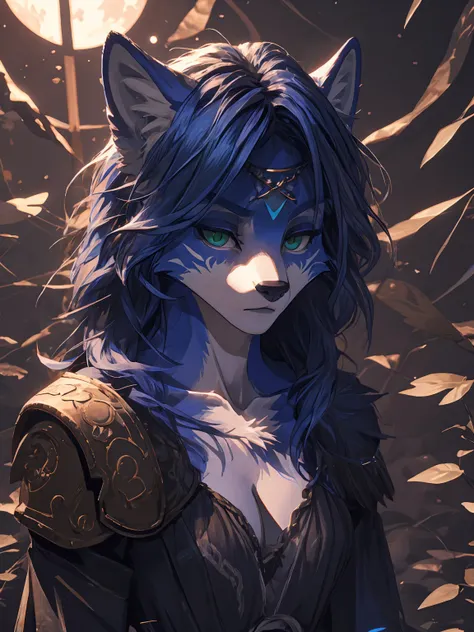 ((krystal)), Star Fox-Krystal, lovable,       green eyes, (((   Long blue hair 1  .3))),  cleavage, anthro, blurred,  detailed Fluffys fell,    detailedes Gesicht , (Fluffy),      1 girl, ,woman, Goth,       green eyes, Undercut,  Ultrarealistic 8k CG   , ...