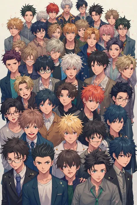 A group of 174 anime boys with different styles 