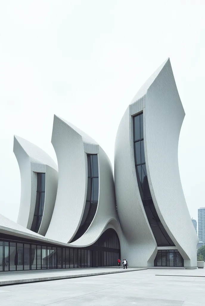 3 Building Examples,Metal Material Concrete Material Slanted Curve Slightly Sloped Roof Construction Line 
