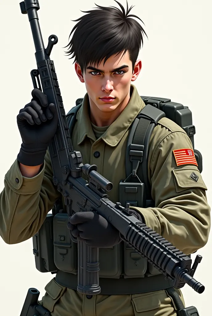 head of&#39;artwork, best quality, 1boy, tir de cow-boy, delicate eyes, military uniform,  ak-47, actuel, kalashnikov_rifle, agression_rifle, holding_handgun