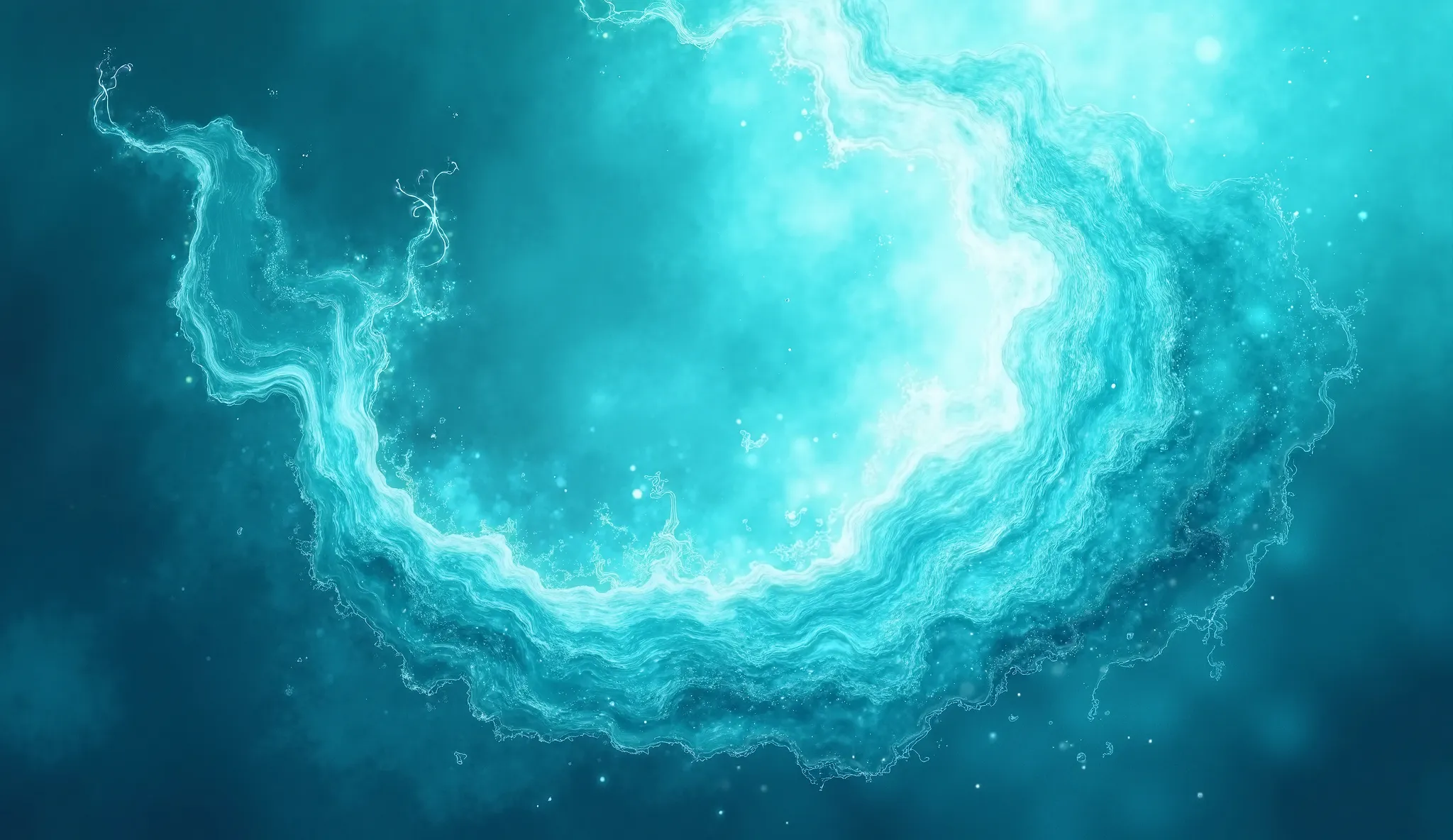 A swirling, ethereal image of teal and silver light, with subtle hints of elemental forms (wisps of fire, flowing water, crystalline earth). The image would be abstract but visually captivating in anime art style