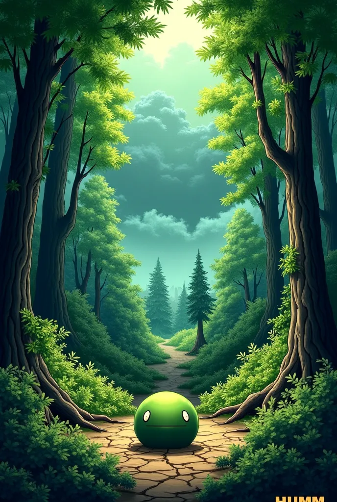 a background of a slightly more green carpet of trees in this drawing 