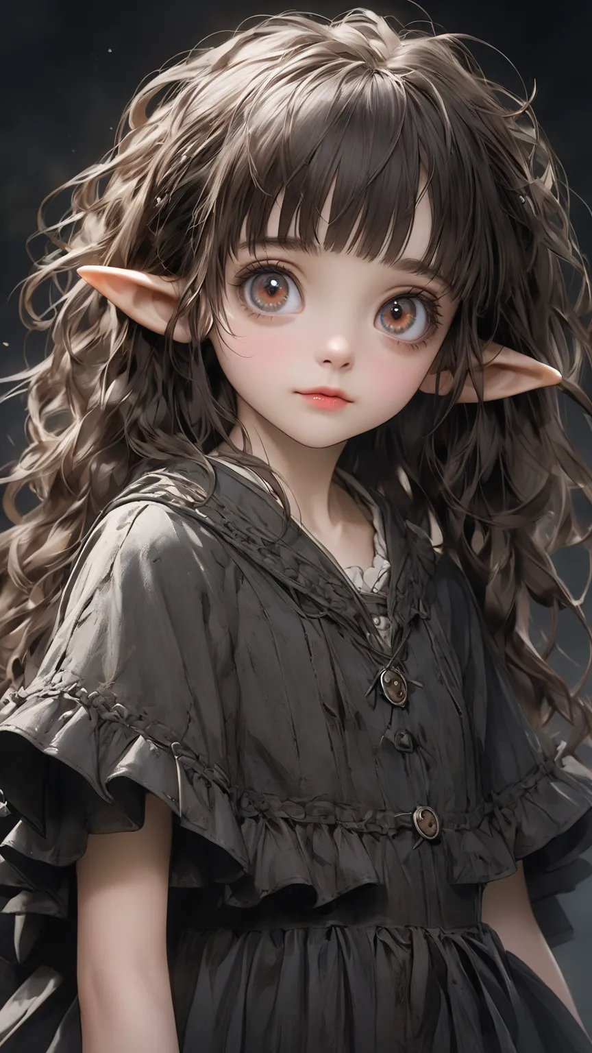   extremely realistic、High quality texture、 high definition、top quality、High Details、Tim Burton's Style、The young hobbit girls、