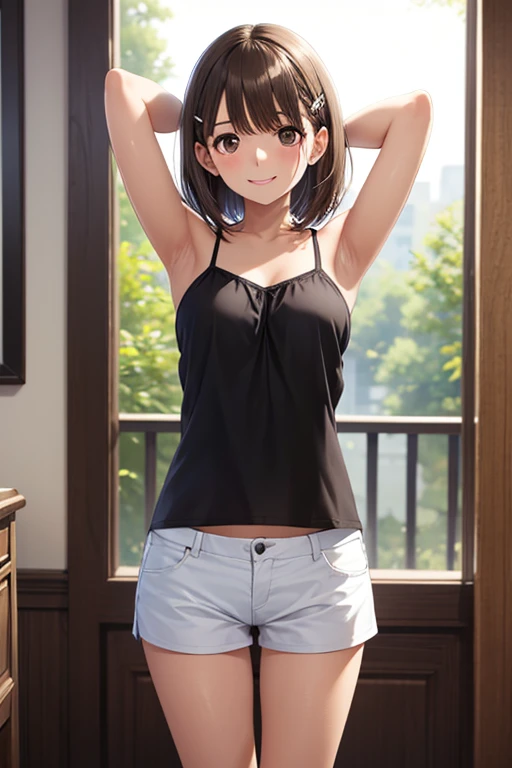  anegasaki nene, shiny brown short hair, beautiful brown eyes, smiling face, sparkling pupils, (fine grain), highly detailed eyes, highly detailed face, highly detailed eyes,, (masterpiece:1.2, best quality), ((only1 girl)), cowboy shot,cowboy shot,, 

, 
...