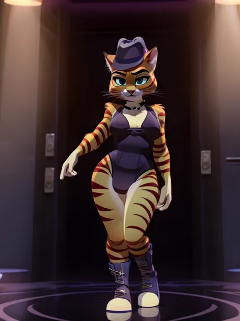 Puss in Boots, DreamWorks Animated, Leotard,((Wearing a fedora hat)), 3:1 Hip to leg ratio