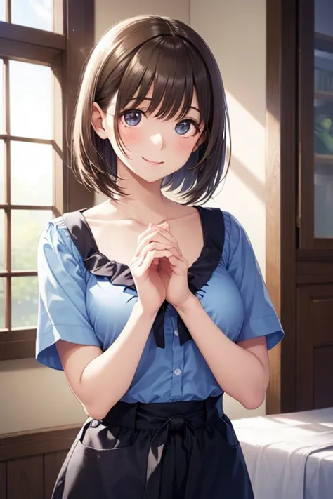  anegasaki nene, shiny brown short hair, beautiful brown eyes, smiling face, sparkling pupils, (fine grain), highly detailed eyes, highly detailed face, highly detailed eyes,, (masterpiece:1.2, best quality), ((only1 girl)), cowboy shot,cowboy shot,, 

, 
...