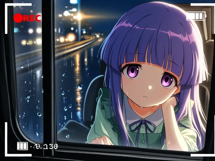 score_9, score_8_ up  , score_7_ up  , BREAK source_anime, rating_ explicit, best quality , Masterpiece, No posts
 BREAK 1女の子, Alone, rika furude, long hair, bangs, blue hair, purple eyes, blunt bangs, purple hair,
green dress
 BREAK
rainy, night train, Fa...