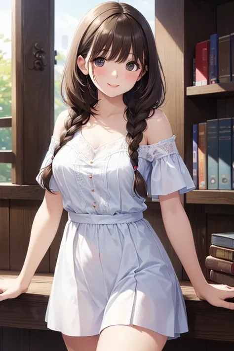 
Shiny brown hair,Long Hair, 、((2 braids:1.5、Hair that falls over the shoulders)),Beautiful brown eyes、Sparkling eyes, Fine grain、smile、Ultra-detailed eyes、Highly detailed face, Highly detailed eyes,Cowboy Shot、 ((masterpiece, Highest quality, High resolut...