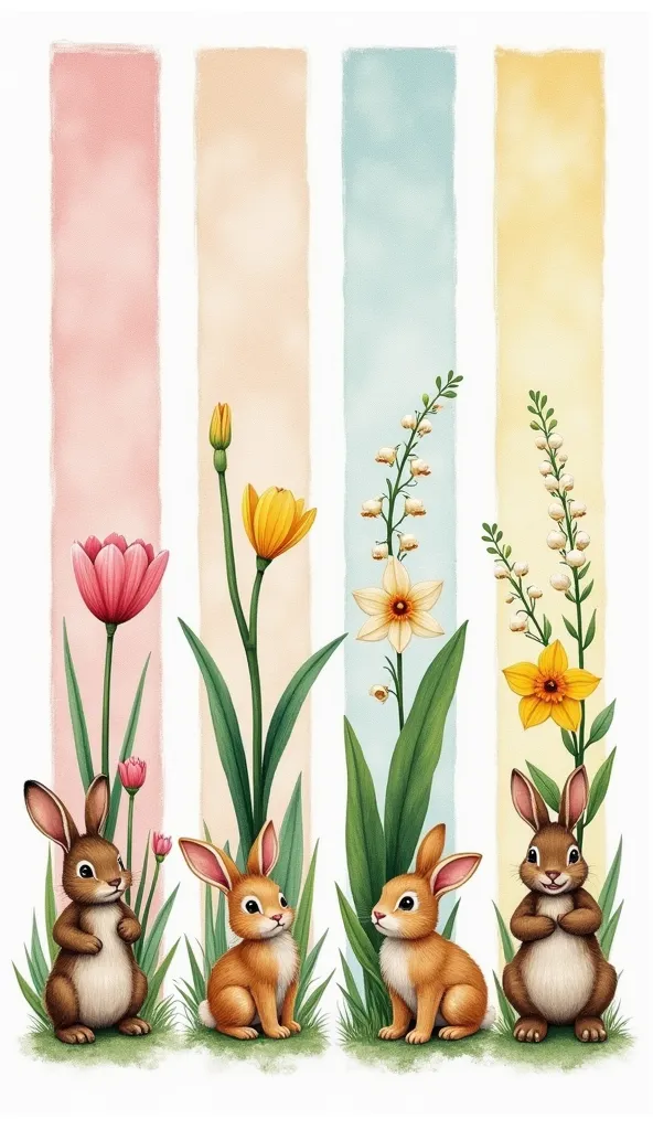 we see four LONG VERTICAL TEXTURED DETAILED PAINTED magical TEXTILE TAPES, each TEXTURED DETAILED ROUGH TEXTILE TAPE depicting SPRING season with its attractions and magical scenes, with all the seasonal trimmings and magical spring season BEAUTFUL MAGICAL...