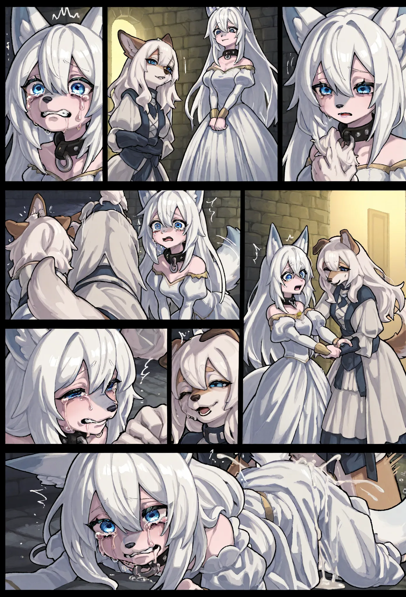 furのような, animal ears,Tail,[[fur]], blue eyes,cute,dress fox girl, rapes, sex, 白いfur,  dog restraint,  crying face,  comics, next scene , middle hair,Princess, collar ,assault,Plea,Mother and daughter, white hair, cum shot