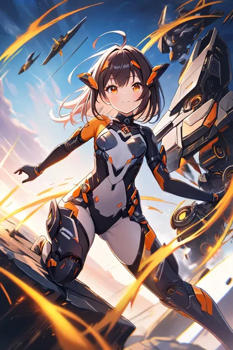 naked。 clothes。  lolicon。 small tits。fellatio。(masterpiece, amazing quality, illustration, very awa, newest, absurdres) break,Destroy armor。
  1girl  , thick eyelashes, dynamic angle, mechanical, bodysuit, orange eyes,   cybernetics, break,
volumetric natu...