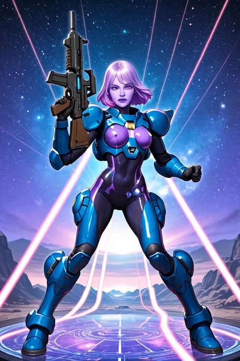 star fighter girl,assault rifle,laser swordvideo game, manga fantasy futuristic galactic, art by Boichi, Ian Mcque, in the style of , Disney, ultraviolet, highly detailed HDR post-processing sharp intricate details reflections