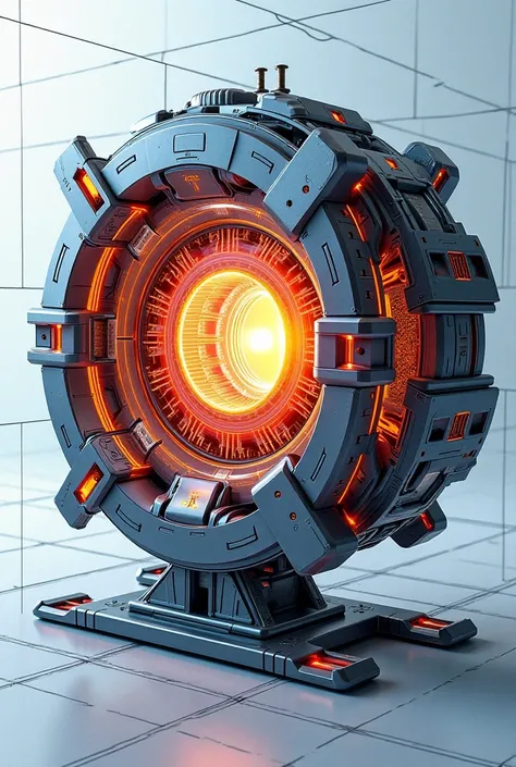 Design a highly detailed blueprint or technical sketch of a futuristic arc reactor, inspired by advanced, cutting-edge technology. The arc reactor should be shown in a cross-sectional view, showcasing its inner workings. Include intricate elements like glo...