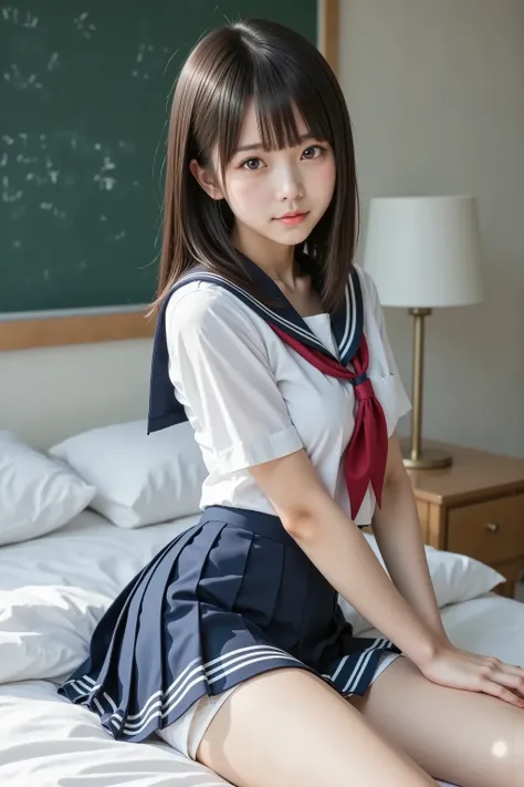 (nsfw:1.4), ( masterpiece, TOP QUALITY:1.2), 1 girl, Alone, very cute,  high school girl、18 years old, (fellatio,   on face:1.4), idol style、Beautiful Sexy Figure、Beautiful model、 smaller breasts、 completely naked、Navy Blue Pleated Skirt、 white panties, Be...