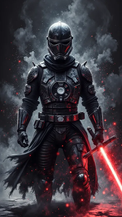 (masterpiece:1.2), (Exceptional Quality), (mirror finish), (Cinematic Experience), (best illustration), (little ring), 8k, wallpaper, (watercolor), (sword :2.0), (Star Wars:2.0), (designed to look like samurai armor:2.0), (Captain Phasma in black armor:2.0...