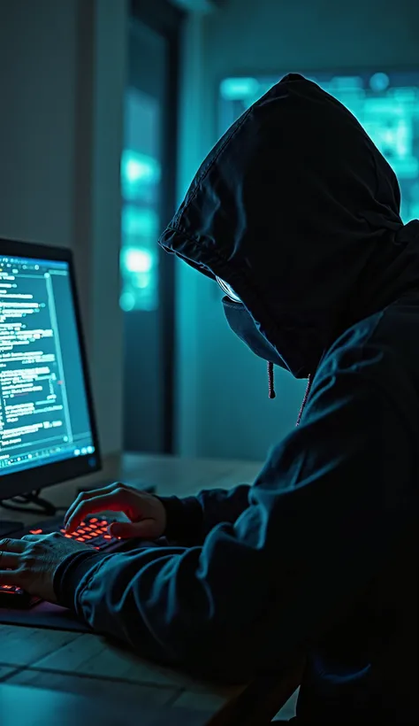 dark web open in computer and hacker wearing uniform for thumnail