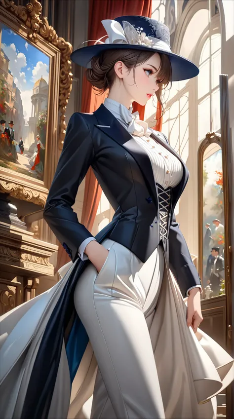 ((TOP QUALITY)),( Ultra High Definition),( very detailed),( detailed description ),((  best CG  )),(  BEST ARTWORK  ),  ultra-precise art,  wonderful painting art,( Exquisite Art:1.5), A beautiful woman in men&#39;s clothing,  beautiful and well-groomed fa...