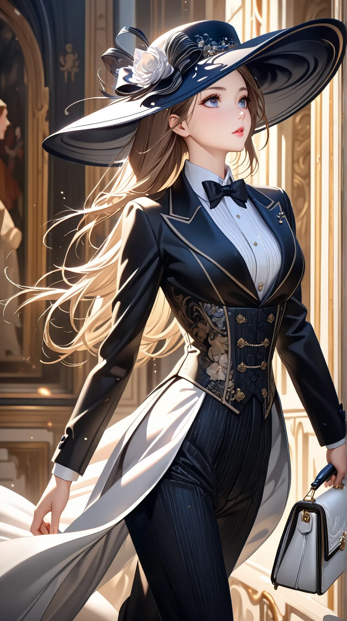 ((TOP QUALITY)),( Ultra High Definition),( very detailed),( detailed description ),((  best CG  )),(  BEST ARTWORK  ),  ultra-precise art,  wonderful painting art,( Exquisite Art:1.5), A beautiful woman in men&#39;s clothing,  beautiful and well-groomed fa...