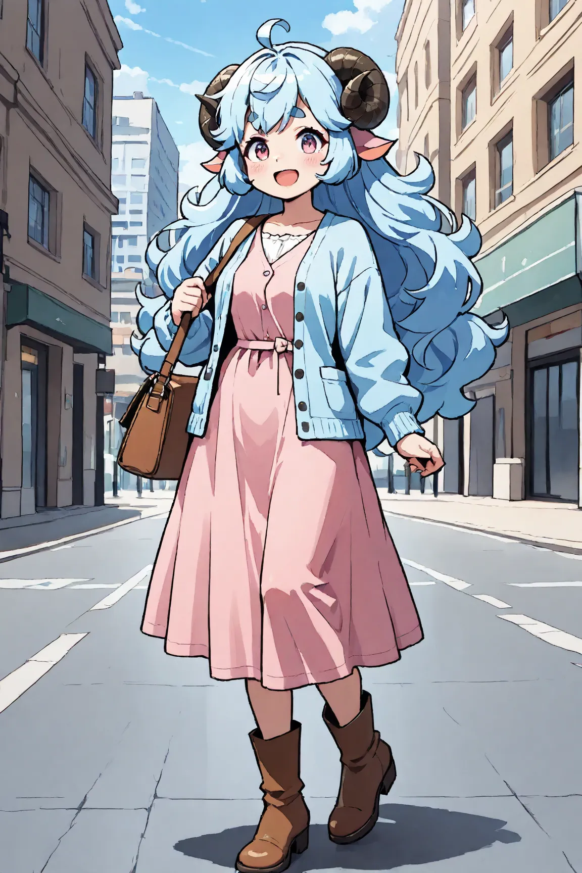 masterpiece, best quality, amazing quality, very aesthetic, high resolution, ultra-detailed, absurdres, newest, Anime screencap, highly detailed, high quality, Intricate:1.4, BREAK, (1girl, ひつじちゃん,  fluffy hair\long\pink, thick eyebrows:1.1, round sheep ho...