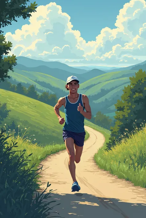 Country Road Marathon Runner with a Cap 