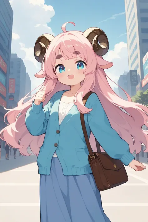 masterpiece, best quality, amazing quality, very aesthetic, high resolution, ultra-detailed, absurdres, newest, Anime screencap, highly detailed, high quality, Intricate:1.4, BREAK, (1girl, ひつじちゃん,  fluffy hair\long\pink, thick eyebrows:1.1, round sheep ho...