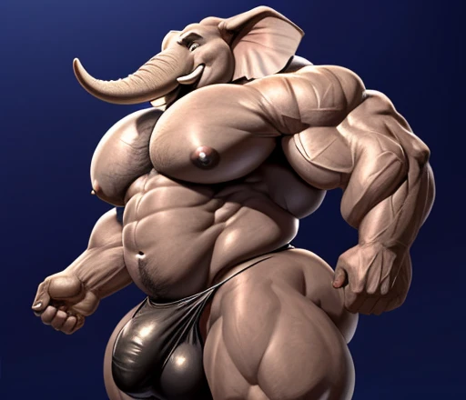 Profile picture of a ((Solo)), 1 male, ((bara)), ((((inflated pecs)))):2, buff, extremely thickened overweight body, (((6000 pounds))):2, (((((massive thighs, massive curves, massive pecs, massive biceps))))):2.5, ((hunky)) (((elephant))), wearing a (( bla...