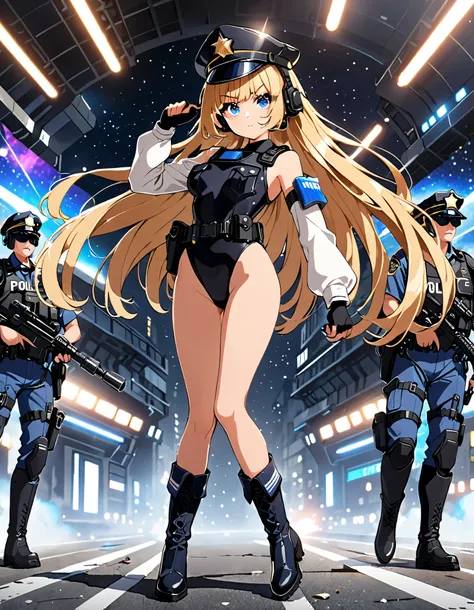 (masterpiece), (best quality), (high res), 1girl, tall body, ((long hair, blonde hair, bangs)), (blue eyes), beautiful detailed eyes, beautiful detailed face, cute face, (perfect hands, complete fingers), perfect anatomy, perfect proportions, ((hat, jet bl...