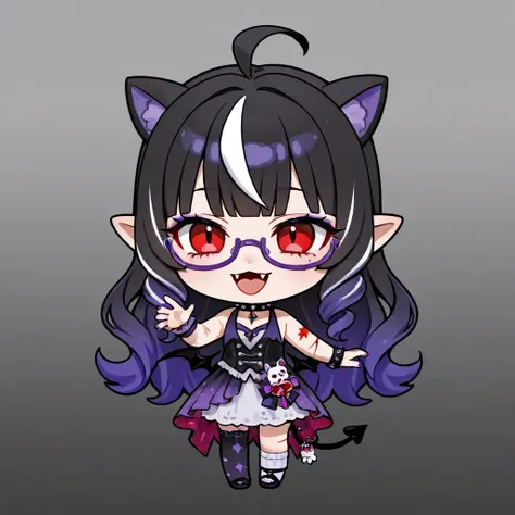 1girl, a girl with oni, vampire, and dog-girl traits. She has very short, curly ginger hair with white streaks, styled with blunt bangs, curly sidelocks, and a huge ahoge. Her expressive red eyes, accented by bold eyelashes, have a calm yet mischievous gli...